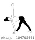 ヨガの三角のポーズ（ウッティタ・トリコナーサナ）をする女性 104708441