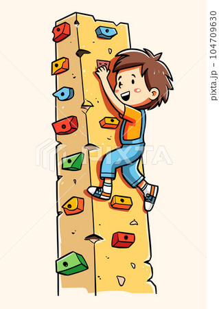 Vector Illustration, Cartoon Little Boy Climbing on the Wall 104709630