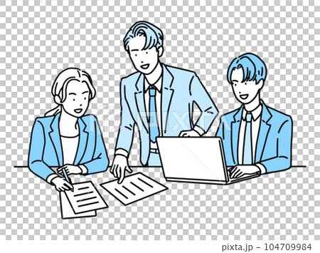 チームで会議をするビジネスマン 104709984
