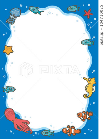 手描きの海の中のさかなのフレーム（縦） 104710025