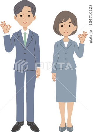 笑顔でOKサインをするビジネスパーソン　男女 104710128