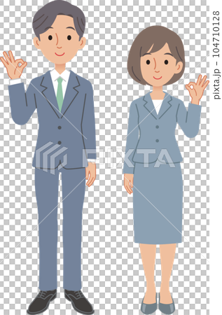 笑顔でOKサインをするビジネスパーソン　男女 104710128