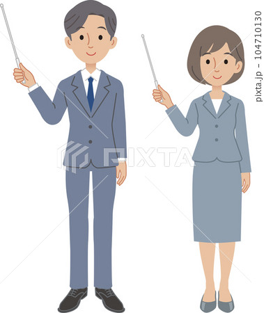 指し棒で説明するビジネスパーソン　男女 104710130