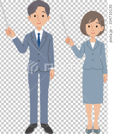 指し棒で説明するビジネスパーソン　男女 104710130