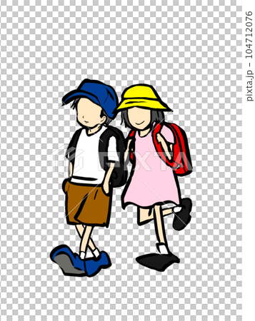 Illustration of elementary school boys and girls going to and from school. boy and girl walking 104712076