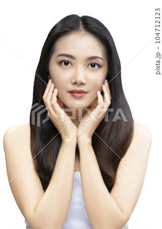 Portrait of an Asian beautiful woman with long hair 104712123