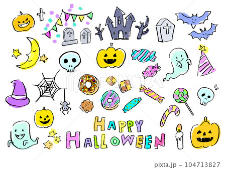 ハロウィンの手描きイラストセット　 104713827
