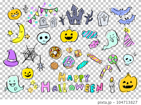 ハロウィンの手描きイラストセット　 104713827