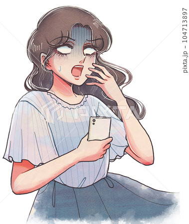 スマホを見て驚愕する…お嬢様の少女まんが風イラスト スマホを見て驚愕する…お嬢様の少女まんが風イラスト 104713897