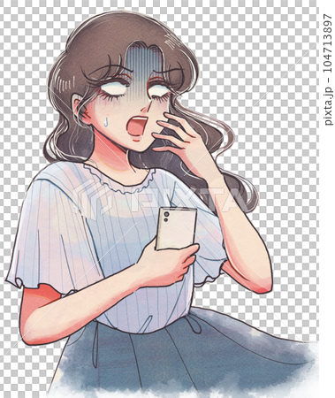 Surprised to see a smartphone... A young lady's girl manga-style illustration Surprised to see a smartphone... A young lady's girl manga-style illustration 104713897