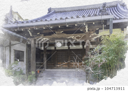 水彩画風 室津 徳乗寺 本堂 兵庫県たつの市御津町 水彩画風 室津 徳乗寺 本堂 兵庫県たつの市御津町 104713911