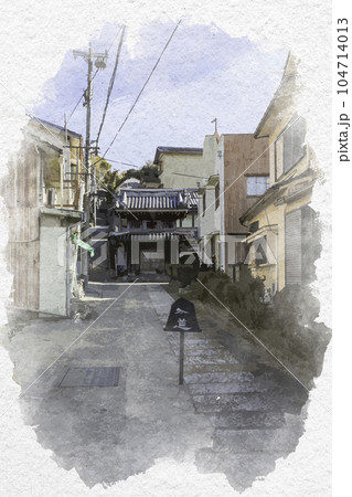 水彩画風 室津 徳乗寺 参道 兵庫県たつの市御津町 水彩画風 室津 徳乗寺 参道 兵庫県たつの市御津町 104714013