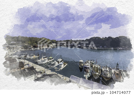 水彩画風 室津 兵庫県たつの市御津町 水彩画風 室津 兵庫県たつの市御津町 104714077