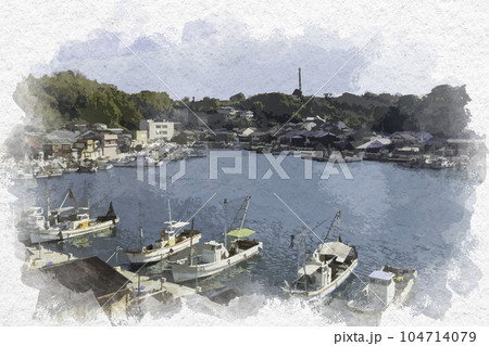 水彩画風　室津　兵庫県たつの市御津町 104714079