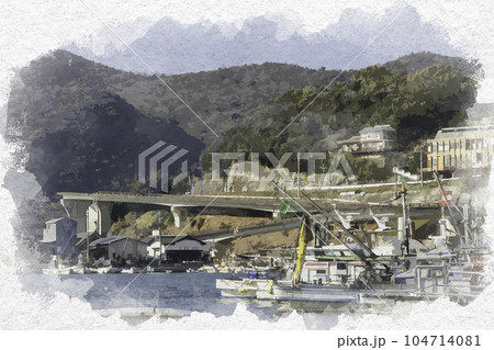 水彩画風 室津 兵庫県たつの市御津町 水彩画風 室津 兵庫県たつの市御津町 104714081