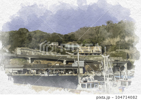 水彩画風　室津　兵庫県たつの市御津町 104714082