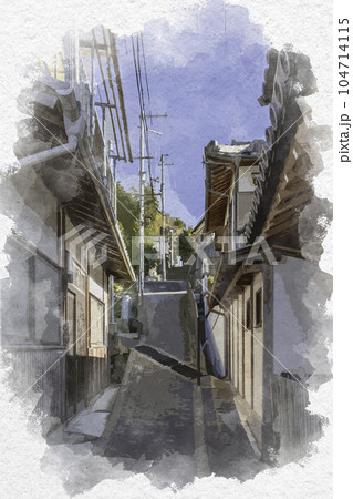 水彩画風 室津の街並み 兵庫県たつの市御津町 水彩画風 室津の街並み 兵庫県たつの市御津町 104714115
