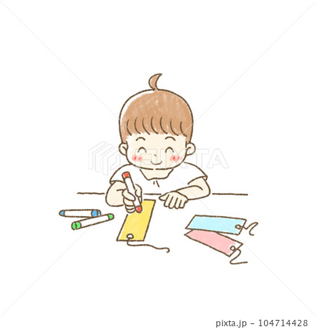 七夕の短冊を書いている子供のイラスト 104714428