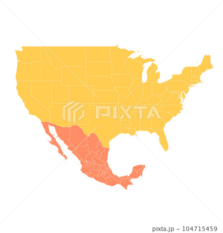 United States and Mexico political map of administrative divisions. Colorful blank vector map United States and Mexico political map of administrative divisions. Colorful blank vector map 104715459