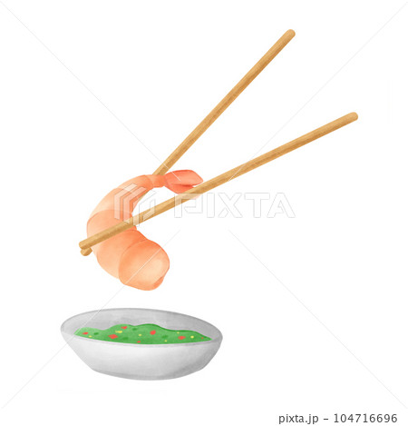 grilled shrimp on seafood sauce hand draw 104716696