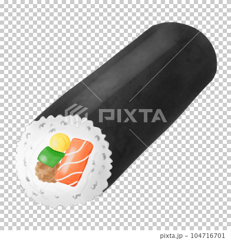 Cute and delicious salmon seaweed maki roll sushi hand draw 104716701