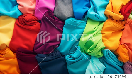 Stack of colorful t shirts with a clean background Stack of colorful t shirts with a clean background 104716944