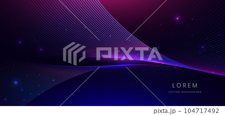 Abstract technology futuristic glowing neon blue and pink wave light lines with speed motion moving on dark blue background. Abstract technology futuristic glowing neon blue and pink wave light lines with speed motion moving on dark blue background. 104717492
