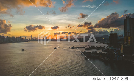 July 6 2023 HK skyline in the afternoon over Victoria Harbour, July 6 2023 HK skyline in the afternoon over Victoria Harbour, 104718099
