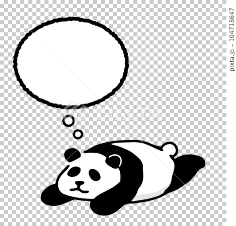 寝そべるパンダと吹き出しの手描きイラスト 104718647