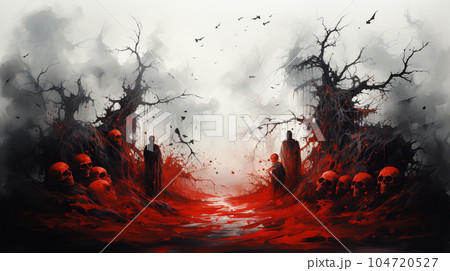 血塗られたハロウィン（Bloody_Halloween）：水彩画