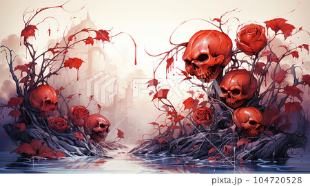 血塗られたハロウィン（Bloody_Halloween）：水彩画