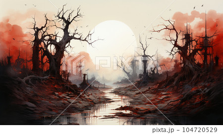 血塗られたハロウィン（Bloody_Halloween）：水彩画