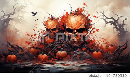 血塗られたハロウィン（Bloody_Halloween）：水彩画