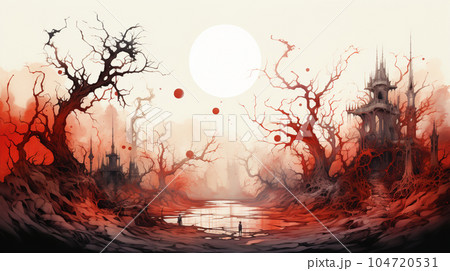 血塗られたハロウィン（Bloody_Halloween）：水彩画