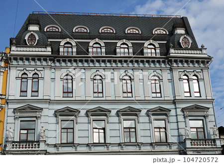 Kiev, Ukraine June 10, 2021: Facade of an old building on Khreshchatyk street in the city of Kiev 104720572