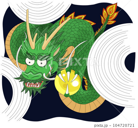 如意宝珠を授かり降臨する龍神さんが雲の隙間から現れた絵のイラスト