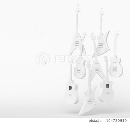 Set of electric acoustic guitars isolated on monochrome background. Set of electric acoustic guitars isolated on monochrome background. 104720930
