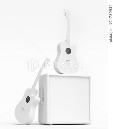 Set of electric acoustic guitars and amplifiers on monochrome background Set of electric acoustic guitars and amplifiers on monochrome background 104720934