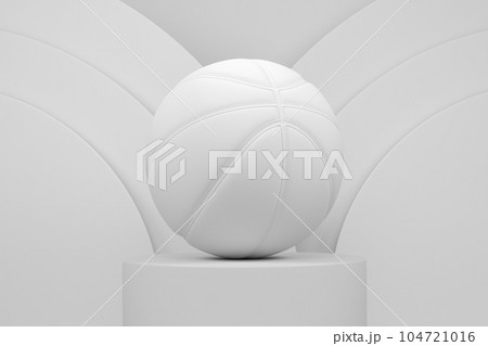 Basketball ball on cylinder podium with steps on monochrome background 104721016