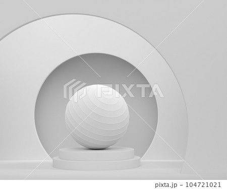 Fitball or fitness ball on cylinder podium with steps on monochrome 104721021
