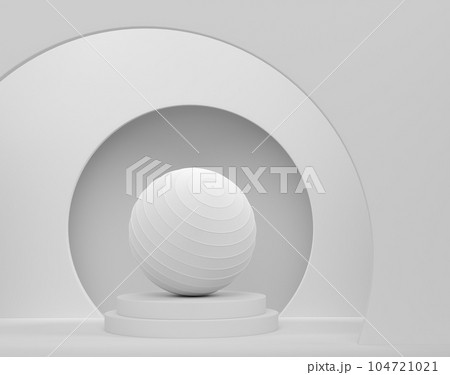 Fitball or fitness ball on cylinder podium with steps on monochrome Fitball or fitness ball on cylinder podium with steps on monochrome 104721021