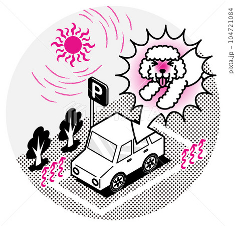 真夏の車内に放置されたトイプードル　線画 104721084