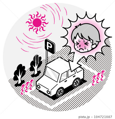 真夏の車内に放置された男の子　線画 104721087