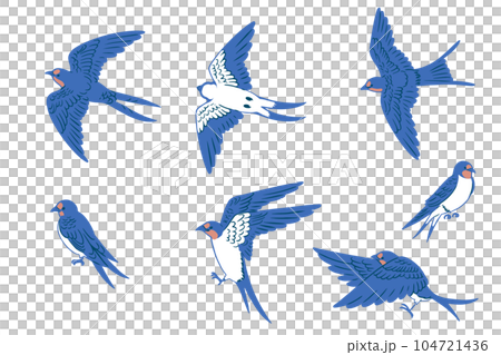 hand drawn retro hand drawn swallow line drawing illustration set 104721436