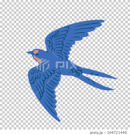 手描きのレトロな飛行するツバメの線画イラスト 104721440