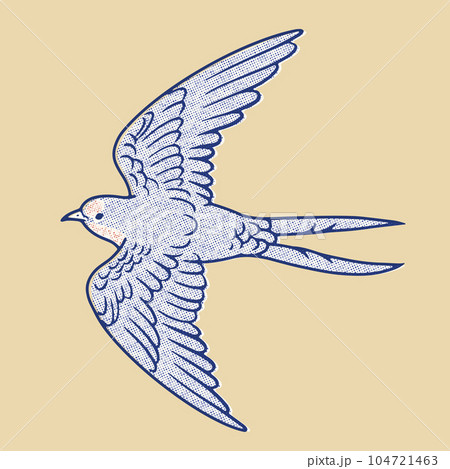 手描きのレトロな飛行するツバメの線画イラスト 手描きのレトロな飛行するツバメの線画イラスト 104721463