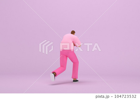 The black man with pink clothes. He is pulling or pushing something. 3d rendering of cartoon character in acting. The black man with pink clothes. He is pulling or pushing something. 3d rendering of cartoon character in acting. 104723532