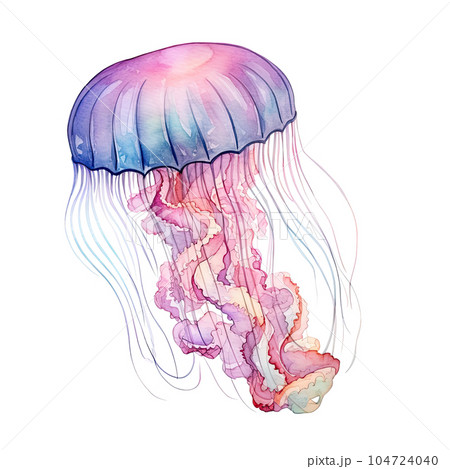 Watercolor jellyfish isolated. Illustration AI Generative Watercolor jellyfish isolated. Illustration AI Generative 104724040