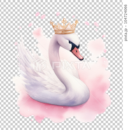 Watercolor swan with crown. Illustration AI Generative 104724066