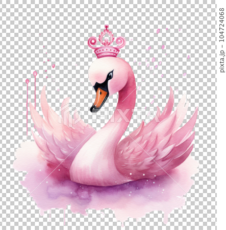 Watercolor swan with crown. Illustration AI Generative Watercolor swan with crown. Illustration AI Generative 104724068